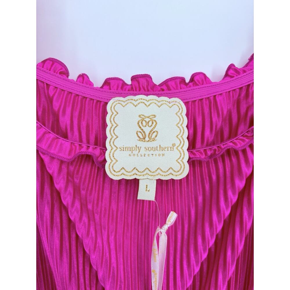 NWT Simply Southern Pleated Dress Large Fuchsia Pink Flutter Sleeve Mini Barbie - Picture 5 of 11